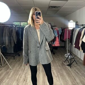 Women's Gray Striped Blazer